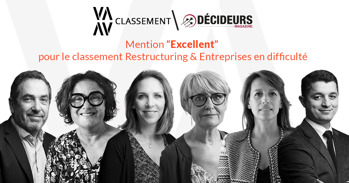 Classement DÉCIDEURS : Restructuring & Entreprises en difficulté - Conseil des entreprises mid-cap et de leurs actionnaires - Conseil des mandataires judiciaires -Classement 2021